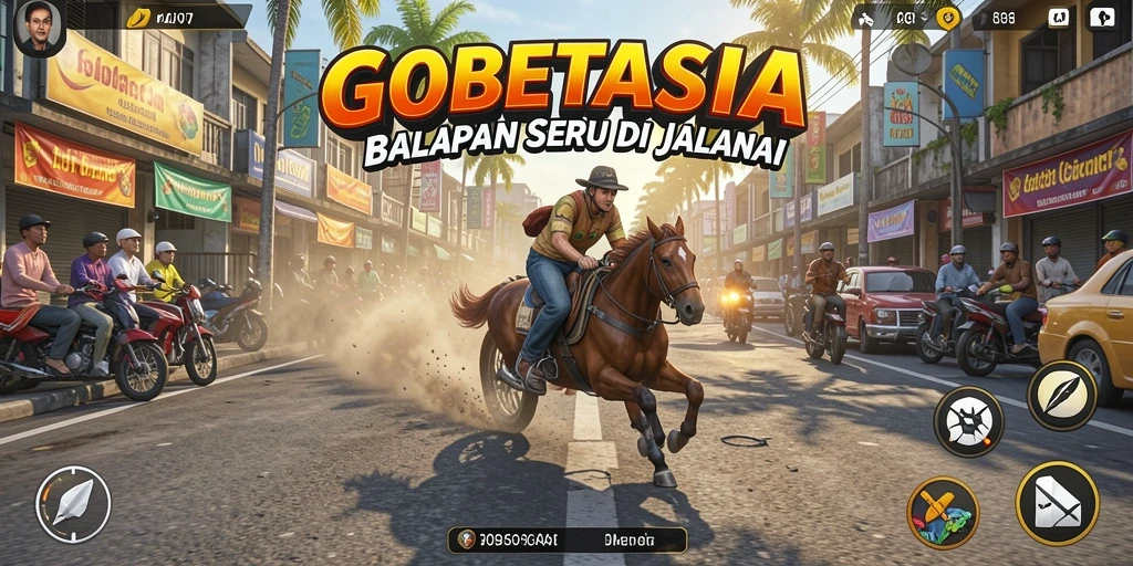 Gameplay GOBETASIA menampilkan balapan seru dan kendaraan berkecepatan tinggi.