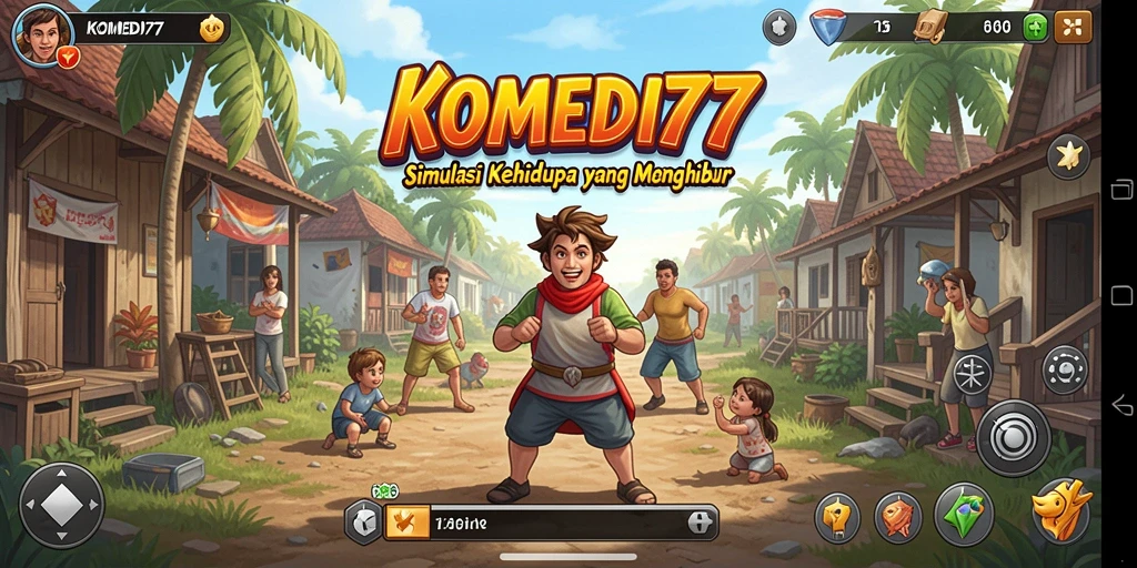 Tampilan menarik dari gameplay KOMEDI77 dengan karakter lucu.