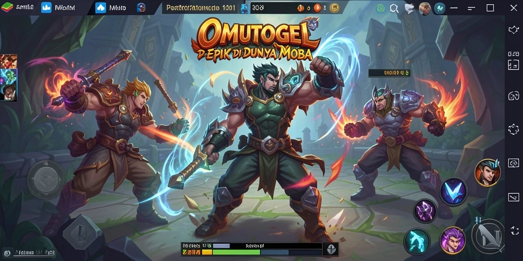 Screenshot gameplay OMUTOGEL yang menunjukkan aksi pertarungan MOBA.