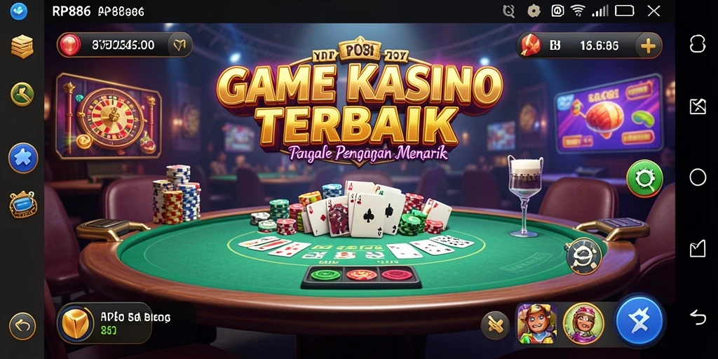 Tampilan gameplay seru dalam RP886 menampilkan berbagai permainan kasino.